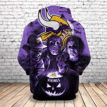 Load image into Gallery viewer, Minnesota Vikings NFL Apparel Unisex 3D Polyester Horror Halloween Hoodie Sweatshirt Personalized Full Color Full Plus Size Best Gift Printed Logo Team