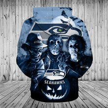 Load image into Gallery viewer, Seattle Seahawks NFL Apparel Unisex 3D Polyester Jack Skellington Halloween Hoodie Sweatshirt Personalized Full Color Full Plus Size Best Gift Printed Logo Team