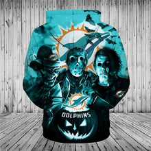 Load image into Gallery viewer, Miami Dolphins NFL Apparel Unisex 3D Polyester Horror Halloween Hoodie Sweatshirt Personalized Full Color Full Plus Size Best Gift Printed Logo Team