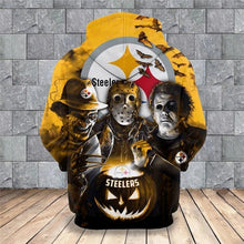Load image into Gallery viewer, Pittsburgh Steelers NFL Apparel Unisex 3D Polyester Halloween Horror Zipper Hoodie Sweatshirt Personalized Full Color Full Plus Size Best Gift Printed Logo Team