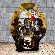 Load image into Gallery viewer, Pittsburgh Steelers NFL Apparel Unisex 3D Polyester Halloween Horror Zipper Hoodie Sweatshirt Personalized Full Color Full Plus Size Best Gift Printed Logo Team