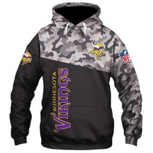 Load image into Gallery viewer, Minnesota Vikings NFL Apparel Unisex 3D Polyester Military Hoodie Sweatshirt Personalized Full Color Full Plus Size Best Gift Printed Logo Team