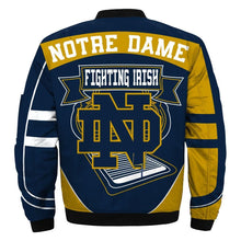Load image into Gallery viewer, Notre Dame Fighting Irish NCCA Apparel Men Zipper Bomber Jacket Personalized Full Color Full Plus Size Best Gift Printed Logo Team