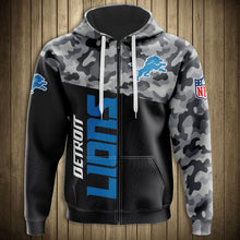 Load image into Gallery viewer, Detroit Lions NFL Men Military Zip Up Polyester 3D Hoodies Sweatshirt Pullover Personalized Full Color Full Plus Size Best Gift Printed Logo Team