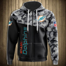 Load image into Gallery viewer, Miami Dolphins NFL Apparel Unisex 3D Polyester Military Zipper Hoodie Sweatshirt Personalized Full Color Full Plus Size Best Gift Printed Logo Team