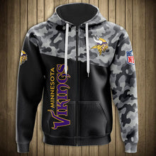 Load image into Gallery viewer, Minnesota Vikings NFL Apparel Unisex 3D Polyester Military Zipper Hoodie Sweatshirt Personalized Full Color Full Plus Size Best Gift Printed Logo Team