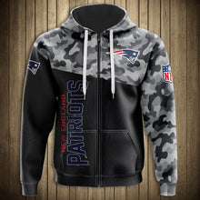 Load image into Gallery viewer, New England Patriots NFL Apparel Unisex 3D Polyester Military Zipper Hoodie Sweatshirt Personalized Full Color Full Plus Size Best Gift Printed Logo Team