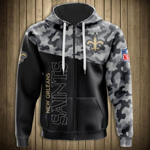 Load image into Gallery viewer, New Orleans Saints NFL Apparel Unisex 3D Polyester Military Zipper Hoodie Sweatshirt Personalized Full Color Full Plus Size Best Gift Printed Logo Team