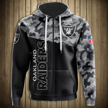 Load image into Gallery viewer, Oakland Raiders NFL Apparel Unisex 3D Polyester Military Zipper Hoodie Sweatshirt Personalized Full Color Full Plus Size Best Gift Printed Logo Team