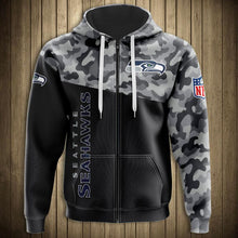 Load image into Gallery viewer, Seattle Seahawks NFL Apparel Unisex 3D Polyester Military Zipper Hoodie Sweatshirt Personalized Full Color Full Plus Size Best Gift Printed Logo Team
