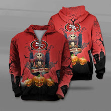 Load image into Gallery viewer, San Francisco 49ers NFL Apparel Unisex 3D Polyester Jack Skellington Halloween Hoodie Sweatshirt Personalized Full Color Full Plus Size Best Gift Printed Logo Team