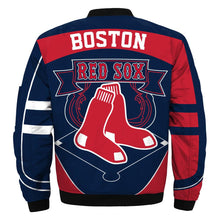 Load image into Gallery viewer, Boston Red Sox MLB Apparel Men/Women Zipper Bomber Jacket Blue/Red Full Plus Size Best Gift Printed Logo Team