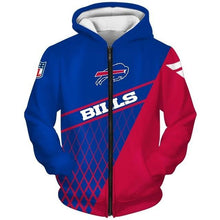 Load image into Gallery viewer, Buffalo Bills NFL Apparel Men Zipper 3D Hoodies Custom Personalized Full Color Full Plus Size Best Gift Printed Logo Team