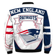 Load image into Gallery viewer, New England Patriots NFL Apparel Men Zipper Bomber Jacket White/Navy Full Plus Size Best Gift Printed Logo Team