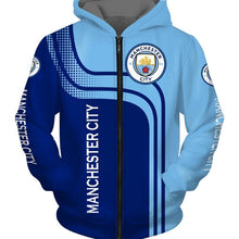 Load image into Gallery viewer, Manchester City 3D Unisex Polyester Blend Zipper/Pullover 3D Hoodies Long Sleeve Blue Full Plus Size Best Gift Printed Logo Team
