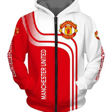 Load image into Gallery viewer, Manchester United 3D Unisex Polyester Blend Zipper/Pullover 3D Hoodies Long Sleeve Red White Full Plus Size Best Gift Printed Logo Team