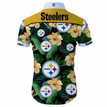 Load image into Gallery viewer, Pittsburgh Steelers NFL Apparel Men Short sleeves Hawaiian Button Up Shirt Personalized Full Color Full Plus Size Best Gift Printed Logo Team