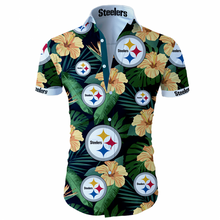 Load image into Gallery viewer, Pittsburgh Steelers NFL Apparel Men Short sleeves Hawaiian Button Up Shirt Personalized Full Color Full Plus Size Best Gift Printed Logo Team