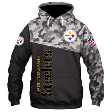 Load image into Gallery viewer, Pittsburgh Steelers NFL Apparel Unisex 3D Polyester Military Hoodie Sweatshirt Personalized Full Color Full Plus Size Best Gift Printed Logo Team