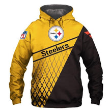 Load image into Gallery viewer, Pittsburgh Steelers NFL Apparel Unisex Long Sleeve Zipper 3D Hoodies With Hooded Black/Yellow Full Plus Size Best Gift Printed Logo Team