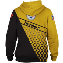 Load image into Gallery viewer, Pittsburgh Steelers NFL Apparel Unisex Long Sleeve Zipper 3D Hoodies With Hooded Black/Yellow Full Plus Size Best Gift Printed Logo Team