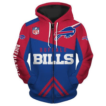 Load image into Gallery viewer, Buffalo Bills NFL Apparel Men Zipper 3D Hoodies Custom Personalized Full Color Full Plus Size Best Gift Printed Logo Team