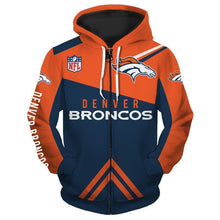 Load image into Gallery viewer, Denver Broncos NFL Apparel Men Zipper 3D Hoodies Custom Personalized Full Color Full Plus Size Best Gift Printed Logo Team