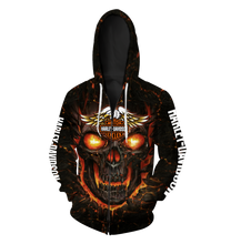 Load image into Gallery viewer, Harley Davidson Unisex Polyester Blend 3D Skull Hoodies Long Sleeve Personalized Full Color Full Plus Size Best Gift Printed Logo Team