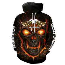 Load image into Gallery viewer, Harley Davidson Unisex Polyester Blend 3D Skull Hoodies Long Sleeve Personalized Full Color Full Plus Size Best Gift Printed Logo Team