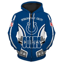 Load image into Gallery viewer, Indianapolis Colts NFL Unisex Polyester Zipper/Pullover 3D Hoodies Long Sleeve Personalized Full Color Full Plus Size Best Gift Printed Logo Team