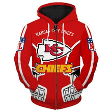 Load image into Gallery viewer, Kansas City Chiefs NFL Unisex Polyester Blend Pullover/Zipper 3D Hoodies Pullover Personalized Full Color Full Plus Size Best Gift Printed Logo Team