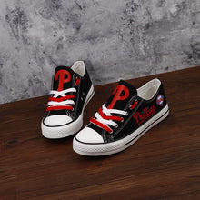 Load image into Gallery viewer, Philadelphia Phillies MLB Apparel Unisex Breathable Canvas Shoes Black/Red Full Plus Size Best Gift Printed Logo Team