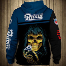 Load image into Gallery viewer, Los Angeles Rams NFL Unisex Polyester Blend Skull 3D Hoodies Long Sleeve Personalized Full Color Full Plus Size Best Gift Printed Logo Team