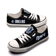 Load image into Gallery viewer, Dallas Mavericks NBA Apparel Unisex Breathable Canvas Shoes Black/White/Blue Full Plus Size Best Gift Printed Logo Team