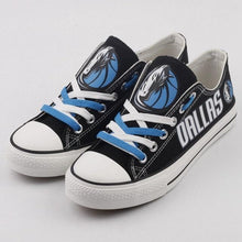Load image into Gallery viewer, Dallas Mavericks NBA Apparel Unisex Breathable Canvas Shoes Black/White/Blue Full Plus Size Best Gift Printed Logo Team