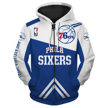 Load image into Gallery viewer, Philadelphia 76ers NBA Unisex Polyester Blend Zipper 3D Sweatshirt Personalized Full Color Full Plus Size Best Gift Printed Logo Team