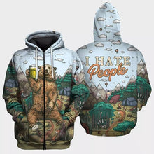 Load image into Gallery viewer, Bear Beer I Hate People Men 3D Polyester Zipper Hoodie Sweatshirt Personalized Full Color Full Plus Size Best Gift Printed Logo Team