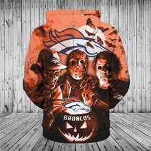 Load image into Gallery viewer, Denver Broncos NFL Apparel Men 3D Polyester Halloween Horror Night Hoodie Sweatshirt Personalized Full Color Full Plus Size Best Gift Printed Logo Team