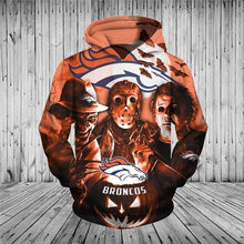 Load image into Gallery viewer, Denver Broncos NFL Apparel Men 3D Polyester Halloween Horror Night Hoodie Sweatshirt Personalized Full Color Full Plus Size Best Gift Printed Logo Team