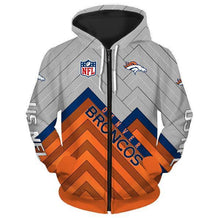 Load image into Gallery viewer, Denver Broncos NFL Apparel Men 3D Polyester Zipper Hoodie Sweatshirt Personalized Full Color Full Plus Size Best Gift Printed Logo Team