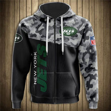 Load image into Gallery viewer, New York Jets NFL Apparel Men 3D Polyester Military Zipper Hoodie Sweatshirt Personalized Full Color Full Plus Size Best Gift Printed Logo Team