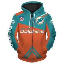 Load image into Gallery viewer, Miami Dolphins NFL Apparel Men 3D Polyester Zipper Hoodie Sweatshirt Personalized Full Color Full Plus Size Best Gift Printed Logo Team