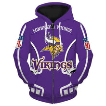 Load image into Gallery viewer, Minnesota Vikings NHL Apparel Men 3D Polyester Zipper Hoodie Sweatshirt Personalized Full Color Full Plus Size Best Gift Printed Logo Team