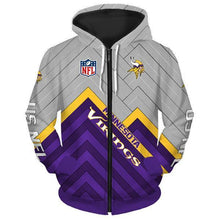 Load image into Gallery viewer, Minnesota Vikings NHL Apparel Men 3D Polyester Zipper Hoodie Sweatshirt Personalized Full Color Full Plus Size Best Gift Printed Logo Team