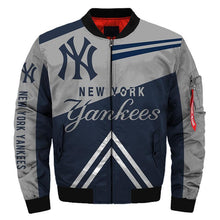 Load image into Gallery viewer, New York Yankees MLB Apparel Men Zipper Bomber Jacket Blue/Gray Full Plus Size Best Gift Printed Logo Team