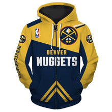 Load image into Gallery viewer, Denver Nuggets NBA Apparel Men 3D Polyester Zipper Hoodie Sweatshirt Personalized Full Color Full Plus Size Best Gift Printed Logo Team