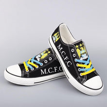 Load image into Gallery viewer, Manchester City Soccer Team Unisex Breathable Novelty Design Canvas Shoes Black/Blue Full Plus Size Best Gift Printed Logo Team