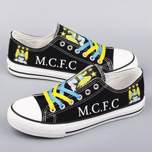 Load image into Gallery viewer, Manchester City Soccer Team Unisex Breathable Novelty Design Canvas Shoes Black/Blue Full Plus Size Best Gift Printed Logo Team