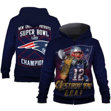 Load image into Gallery viewer, New England Patriots NFL Apparel Men 3D Polyester Super Bowl LIII Champions Hoodie Sweatshirt Personalized Full Color Full Plus Size Best Gift Printed Logo Team