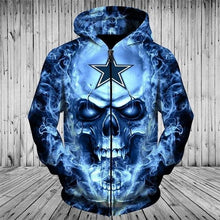 Load image into Gallery viewer, Dallas Cowboys NFL Apparel Men 3D Skull Polyester Zipper Hoodie Sweatshirt Personalized Full Color Full Plus Size Best Gift Printed Logo Team